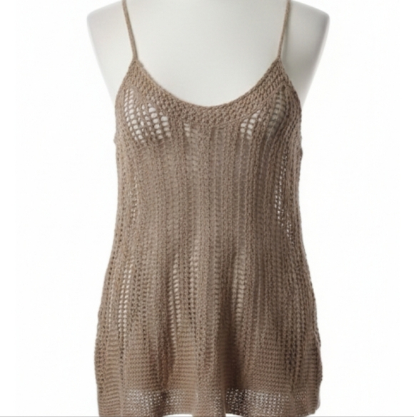 Express Tops - Vintage Express Tan Crochet Camisole Top Swim top cover up Size Medium
